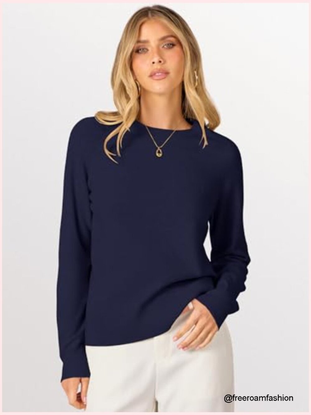 Long Sleeve Crewneck Loose Fit Lightweight Knit Pullover Sweater - Picture 2 of 7